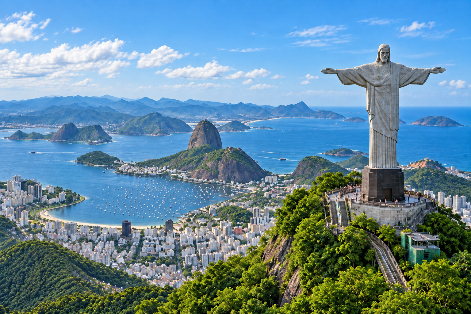Christ the Redeemer overlooking Rio de Janeiro at sunrise